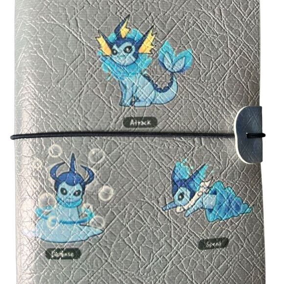 Vaporeon Pokémon Gray Faux Leather Reusable Travelers Notebook 8x4.5” - Picture 3 of 9